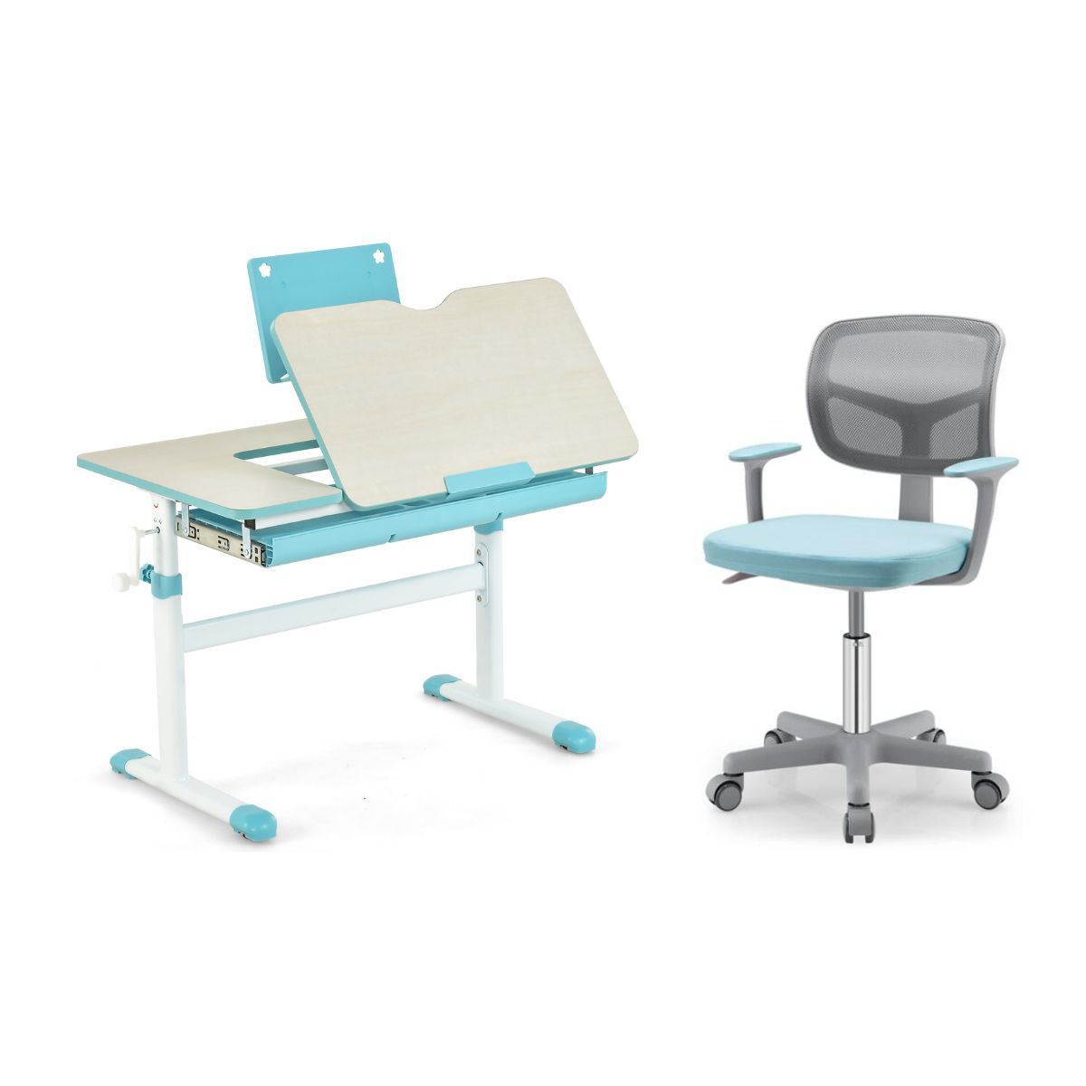 Kõrgusega reguleeritav lastelaud, õpilaslaud koos laste lauatooliga vanusele 3-10, laste sinine