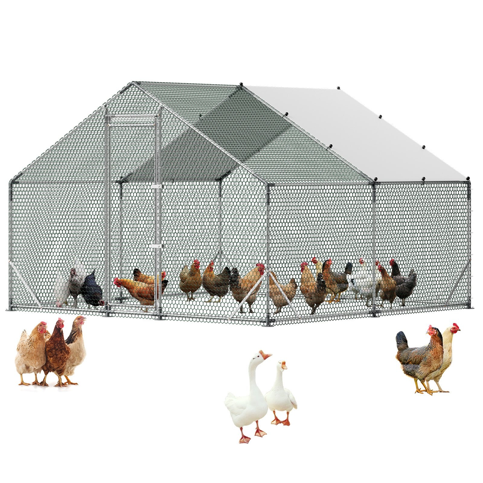 Suur metallist kanakuudi, 3 x 3 x 2 m, tornkatusega linnulihapuur