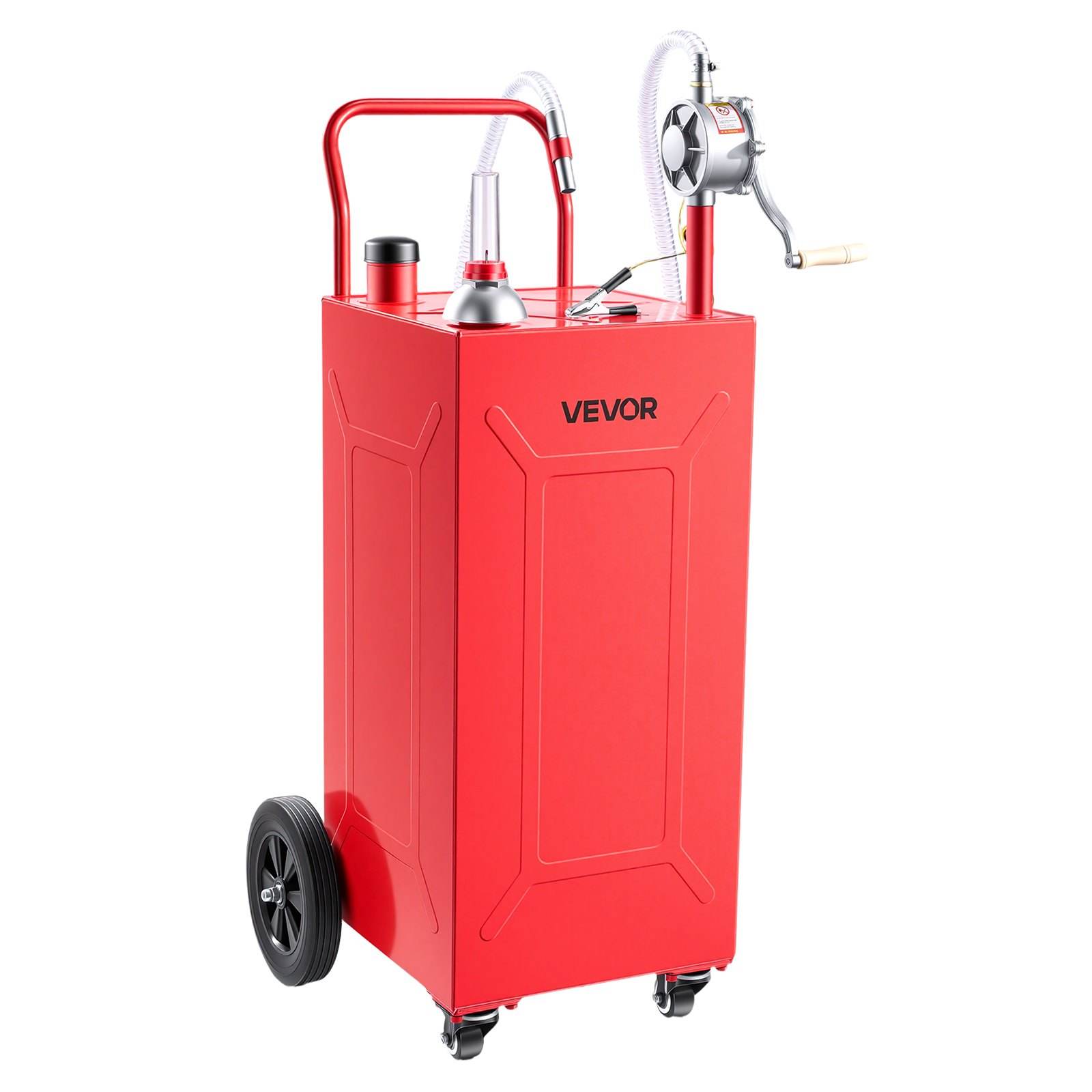 Liikuv süsinikterasest kütusemahuti käsipumba ja 4 rattaga, 132,5 l, bensiini ja diisli hoiustamiseks ning ümberpumpamiseks, autole, muruniidukile, ATV-le, paadile ja mootorrattale, punane