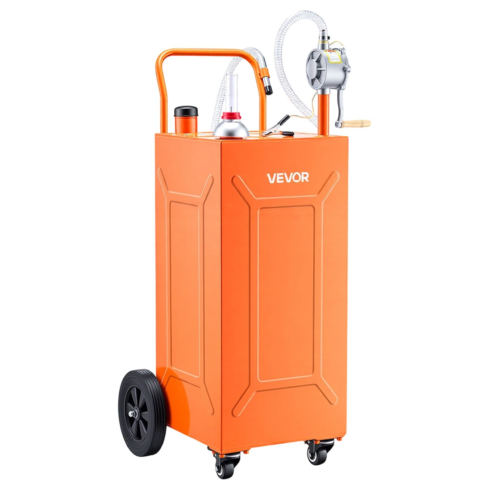 132,5L kütuse- ja bensiinikanister, süsinikterasest, kaasaskantav kütusepaak manuaalse pumba ja 4 rattaga, bensiini- ja diislikanum, autodele, muruniidukitele, ATV-dele, paatidele, mootorratastele, oranž