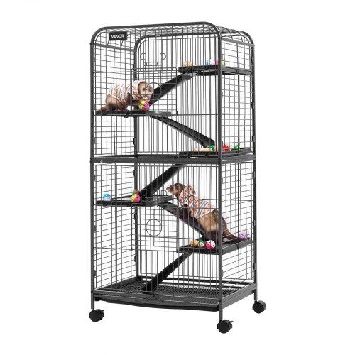 Metal Small Animal Cage 133 cm 6-Tier Rolling Ferret Cage On Wheels, 25.4 mm Wire Spacing Large Cages with Ramps, Platform, Tray & Doors for Ferret, Chinchilla, Sugar Glider, Small Cat, Rabbit