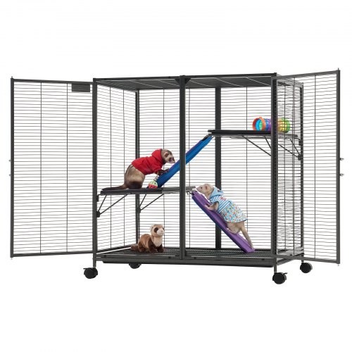 Metal Small Animal Cage 96 cm 3-Tier Rolling Ferret Cage On Wheels, 13.97 mm Wire Spacing Large Cages with Ramps, Platform, Tray & Doors for Ferret, Chinchilla, Sugar Glider, Guinea Pig, Rabbit