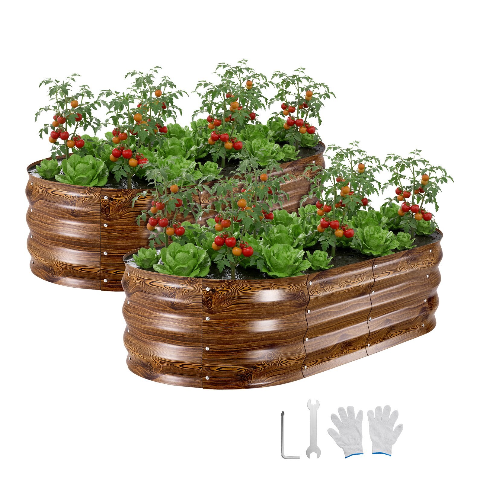 2 tk tsingitud kõrgpeenraid, 1200 x 600 x 300 mm, ovaalsed metallist istutuskastid õue