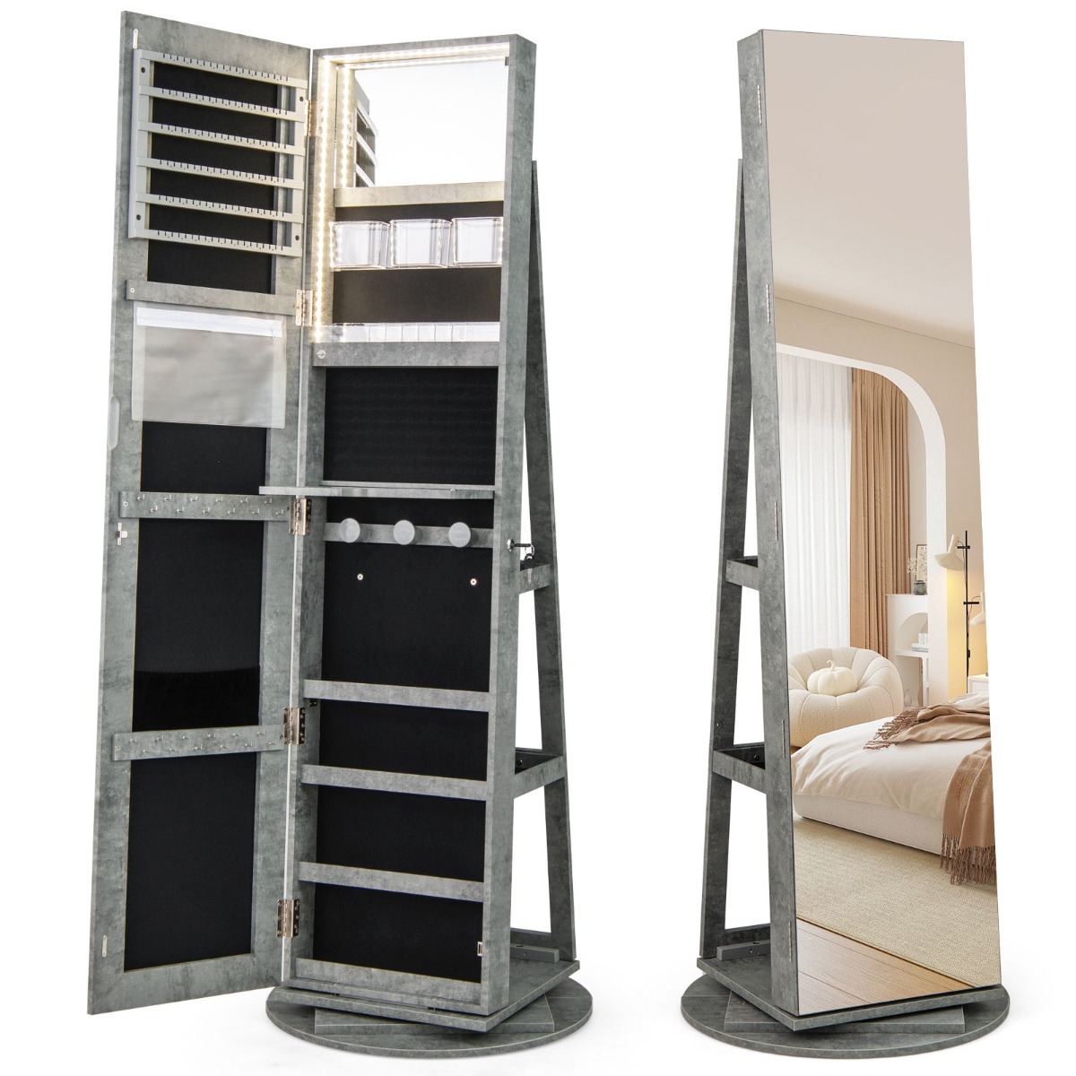 360° pöörlev ehtekapp kolmevärviliste LED-tuledega, eraldiseisev peeglikapp, roheline