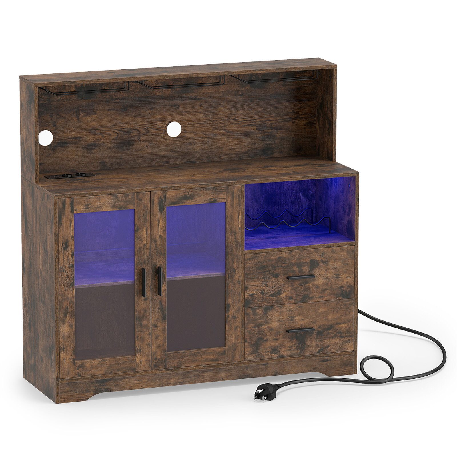 Köögikapp/buffet avatud sahtlitega, pistikupesa ja LED-valgustusega, 120 x 40 x 115,5 cm, pruun