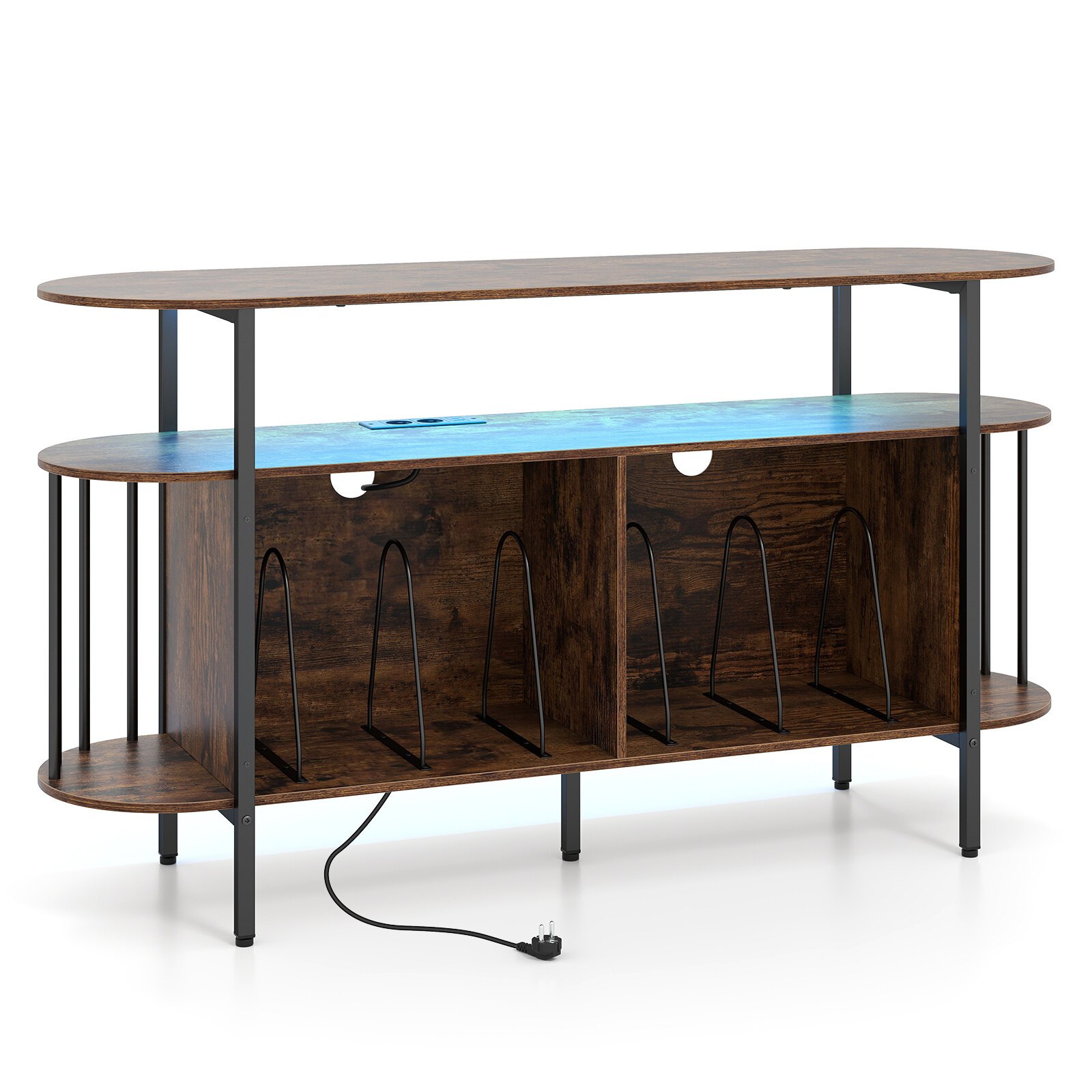 Pöördlaua alus laadimisjaama ja värviliste LED-tuledega 140 x 40 x 76 cm, maalähedane pruun