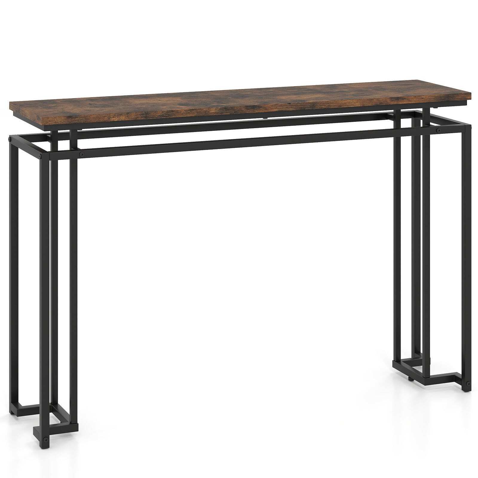 Kitsas konsoollaud, esikulaud geomeetrilise metallraamiga, 120 x 30 x 80,5 cm, pruun