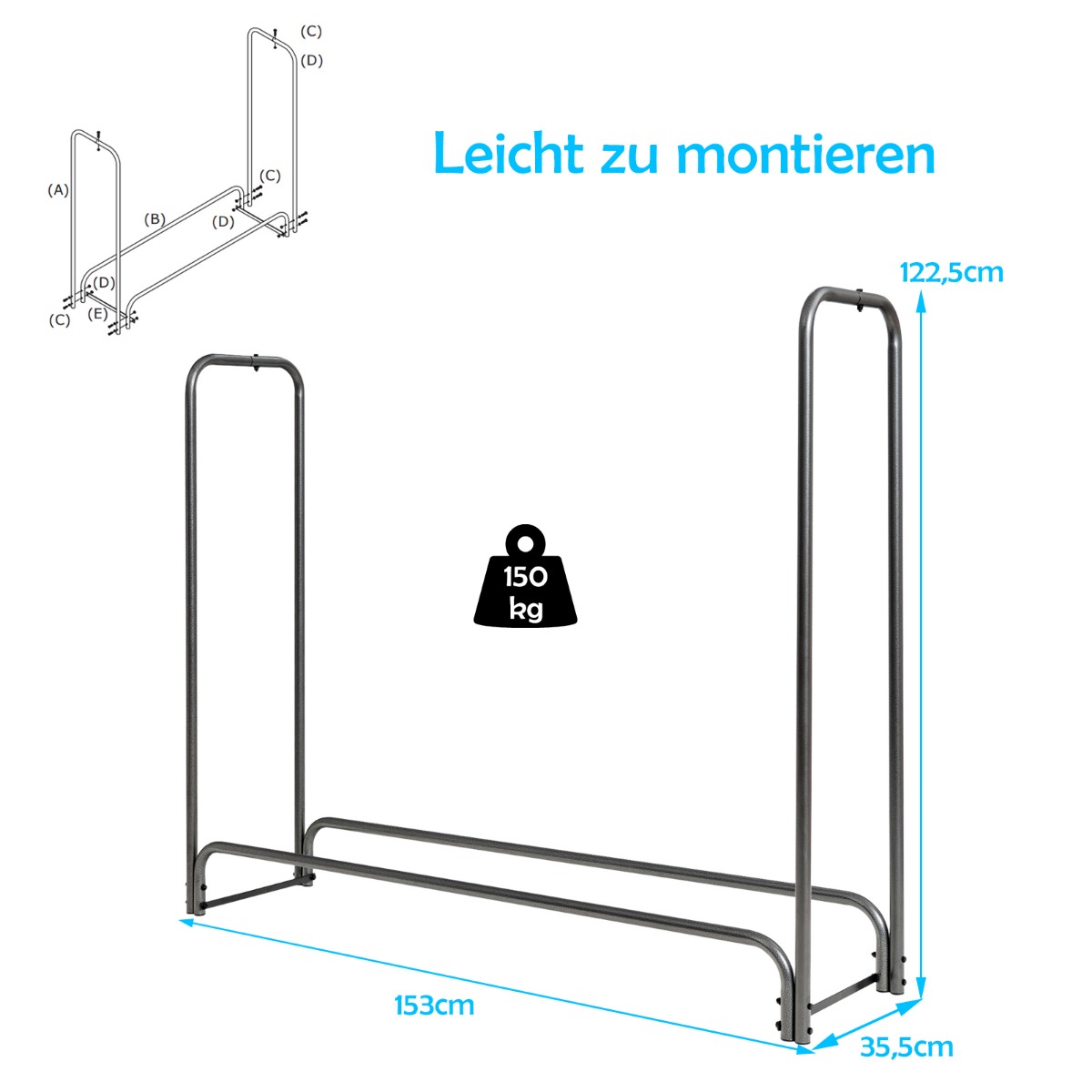 122 cm/152 cm/183 cm/244 cm küttepuude hoiuriiul – 152 cm