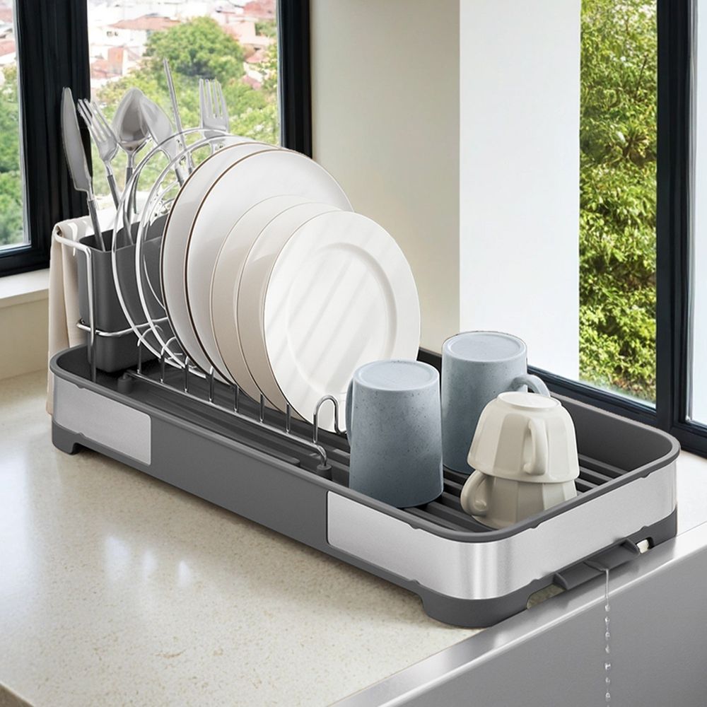 Nõudekuivatusrest, kraanikausi nõudekuivatusrest, hõbedane-must