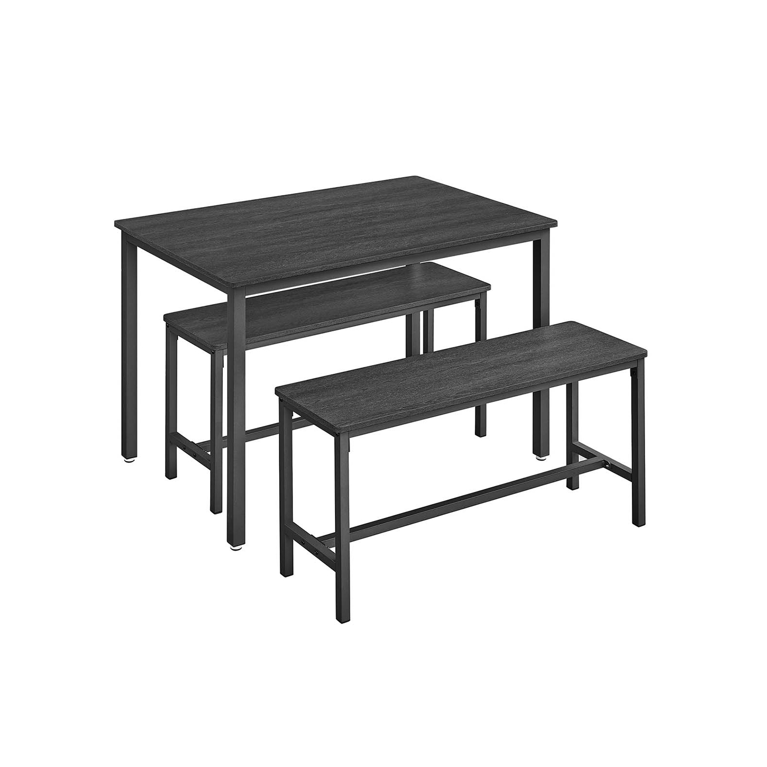 Söögilaua komplekt: laud (110 x 70 x 75 cm) ja 2 pinki (97 x 30 x 50 cm), metallraam, tööstuslik disain
