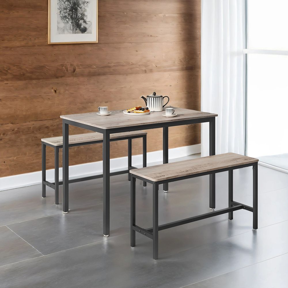 Söögilaud 2 pingiga, köögilaud, söögitoapingid, terasraam, tööstusdisain, vintagepruun-must