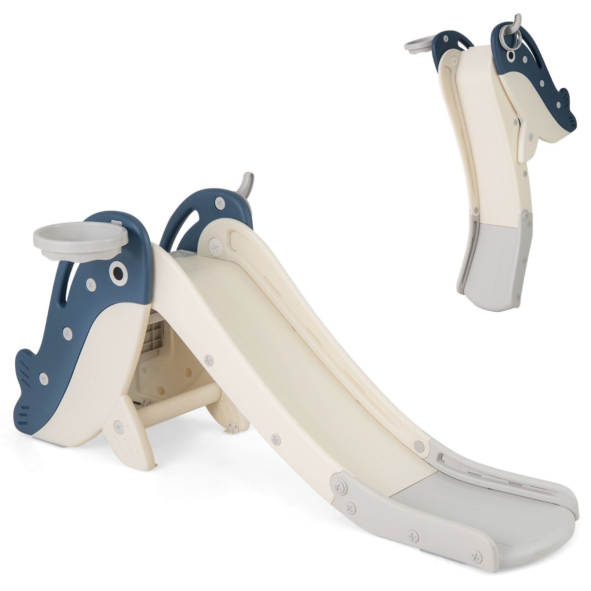 Laste liumägi korvpallikorvi ja rõngaviskega vabalt seisev liumängukomplekt kokkupandav lasteliumägi