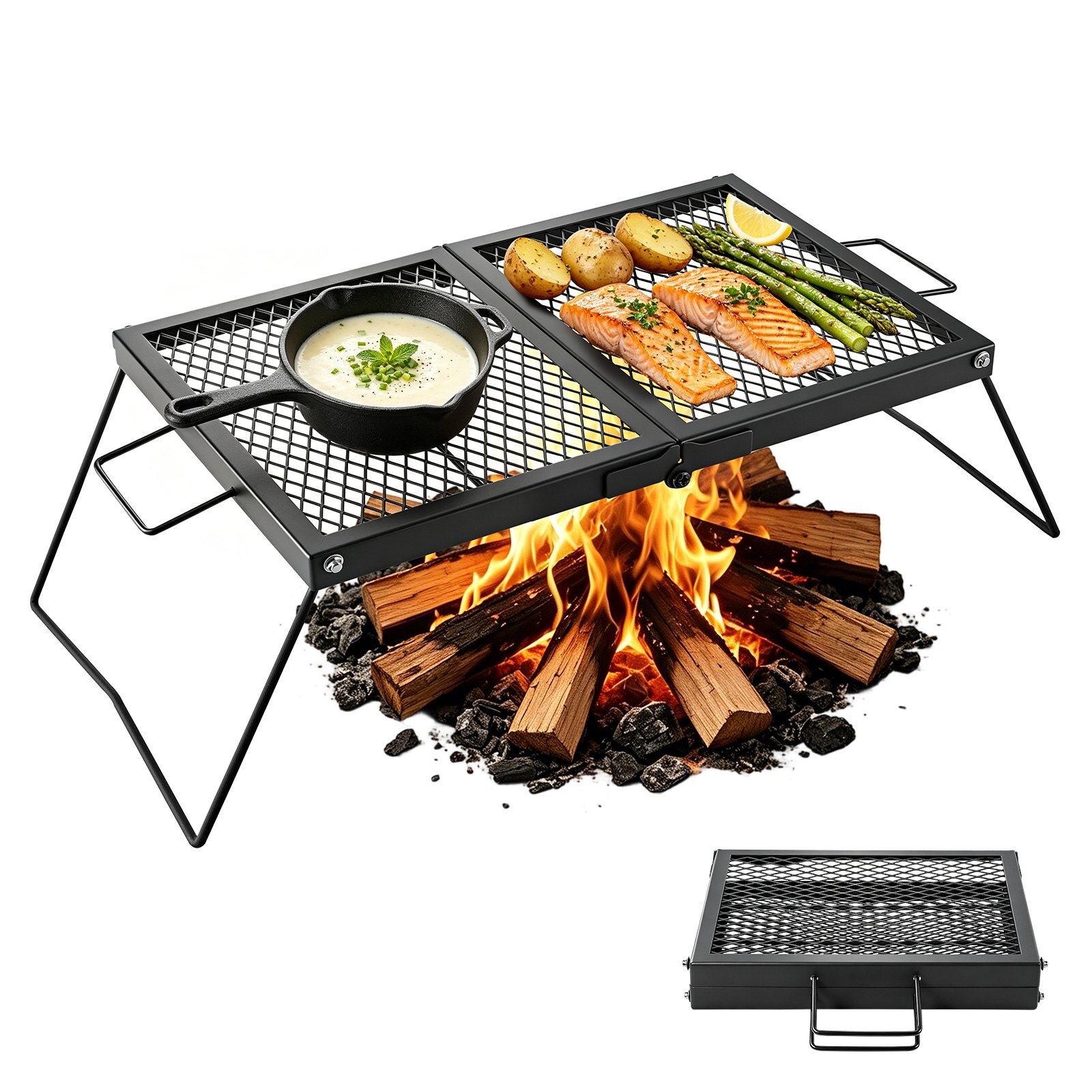 Vastupidav kokkupandav lõkkegrill, 61 cm kaasaskantav matkagrill