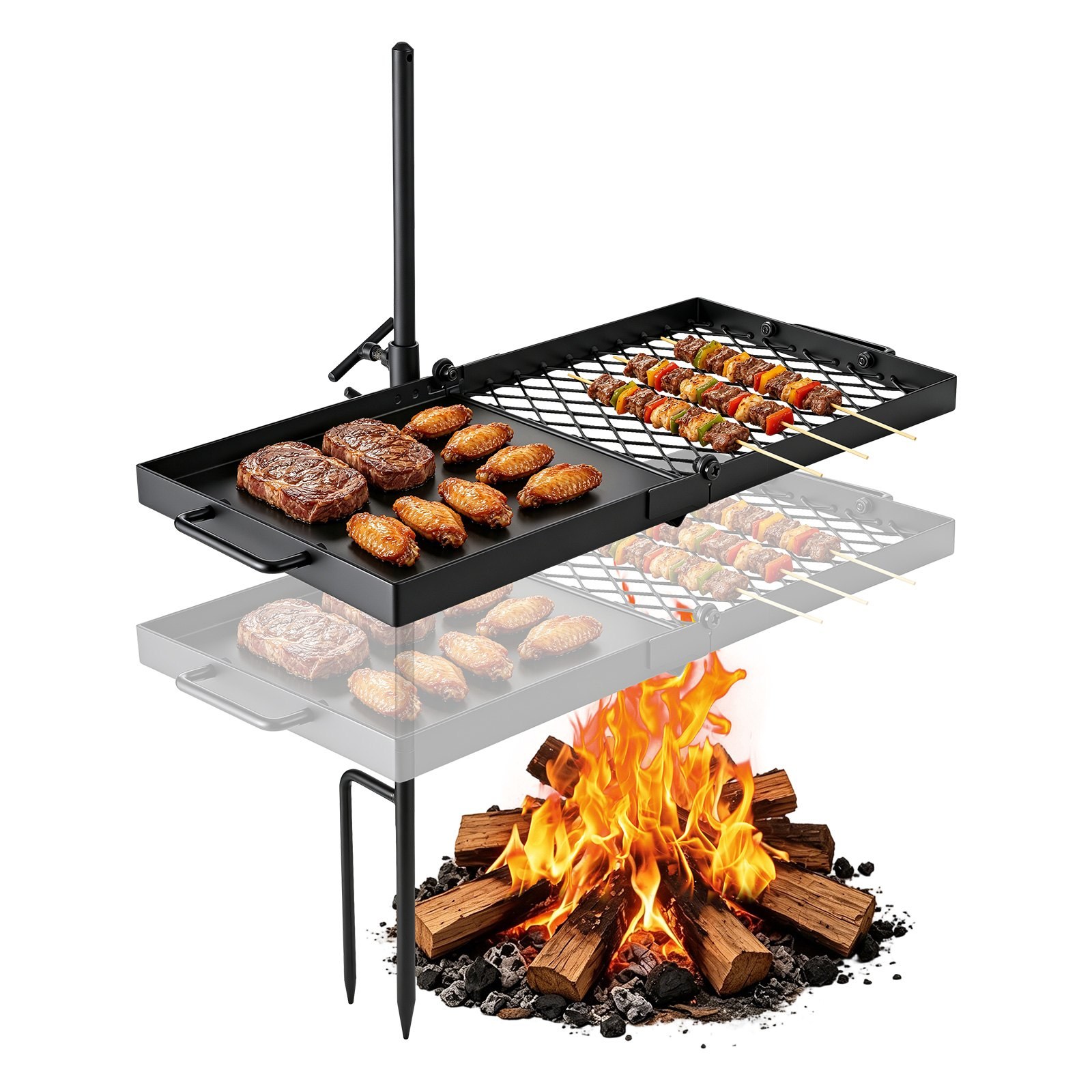 Vastupidav pöörlev lõkkegrill, 61 cm kaasaskantav matkagrill ja -alus