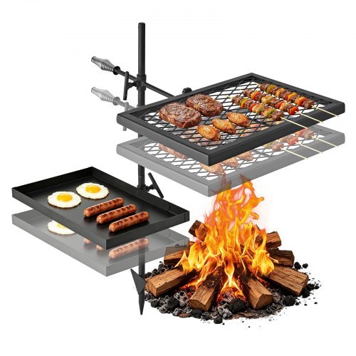 Vastupidav pöörlev lõkkegrill, kahekihiline kaasaskantav matkagrill ja -pann