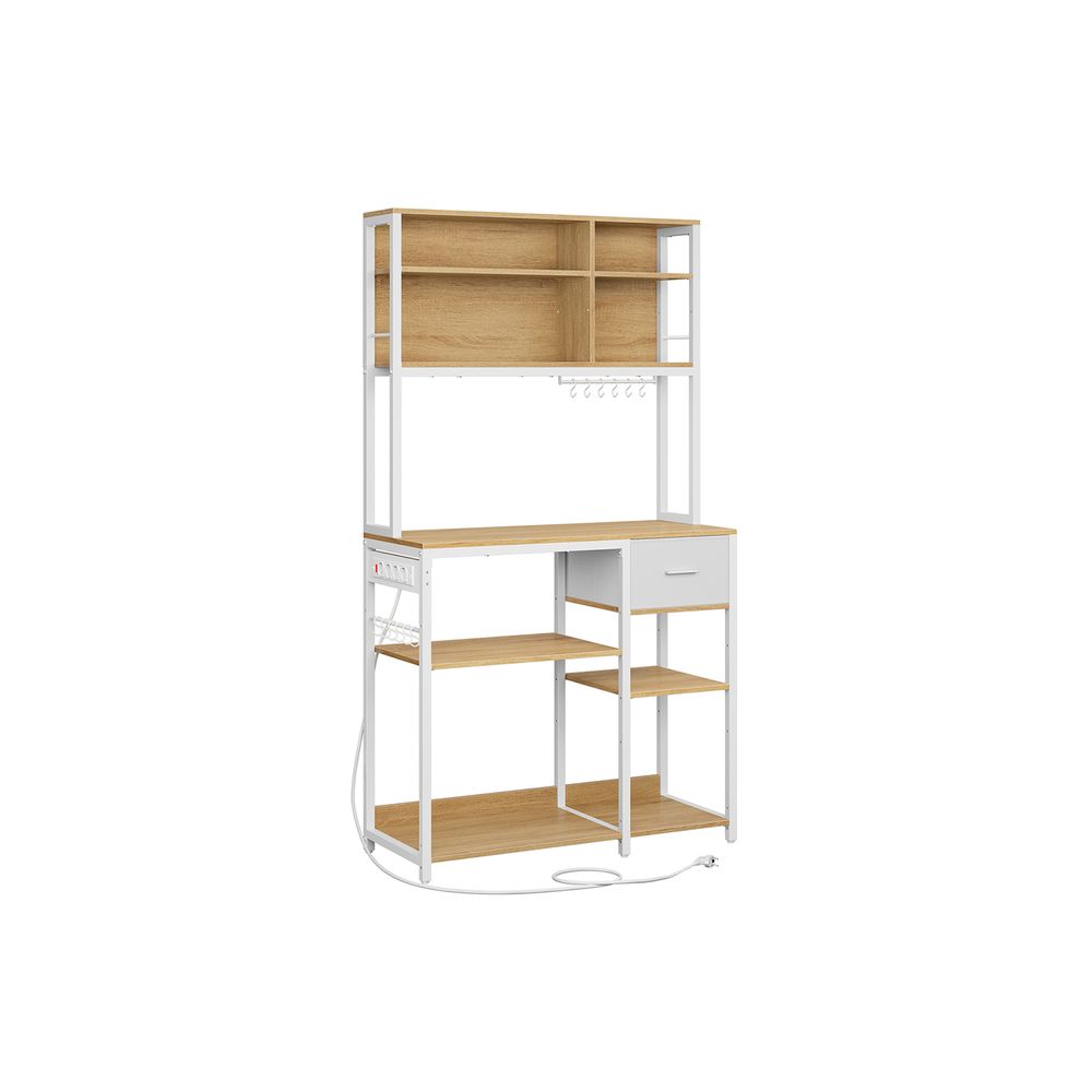 Köögiriiul pistikupesade ja riidest sahtliga 40 x 80 x 180,4 cm, valge/beez