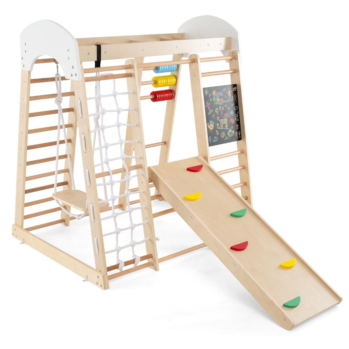 Väikelaste ronimismänguasjade komplekt liumäe ja kiigega 124 x 119 x 138 cm natur