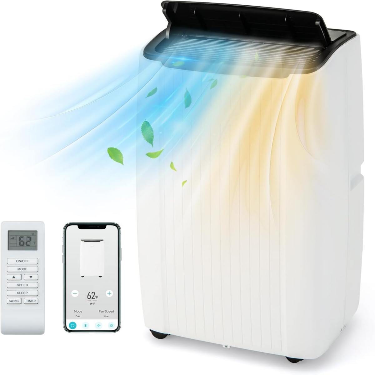 14000 BTU kaasaskantav konditsioneer väljalaskevoolikuga, 4-ühes konditsioneer küttekeha ja õhukuivatiga, valge