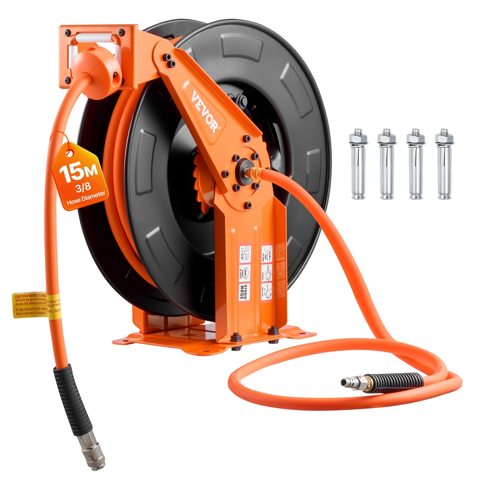 Sissetõmmatav õhuvoolikurull, 15 m x 9,5 mm hübriidõhuvoolik