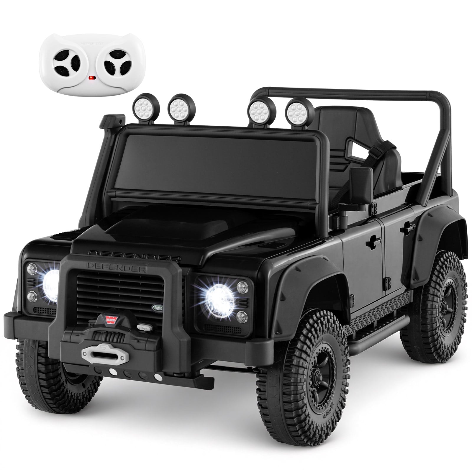 Litsentseeritud Land Rover Defender laste elektriauto, vanemate kaugjuhtimispuldiga turvaline maastur väikelastele, must