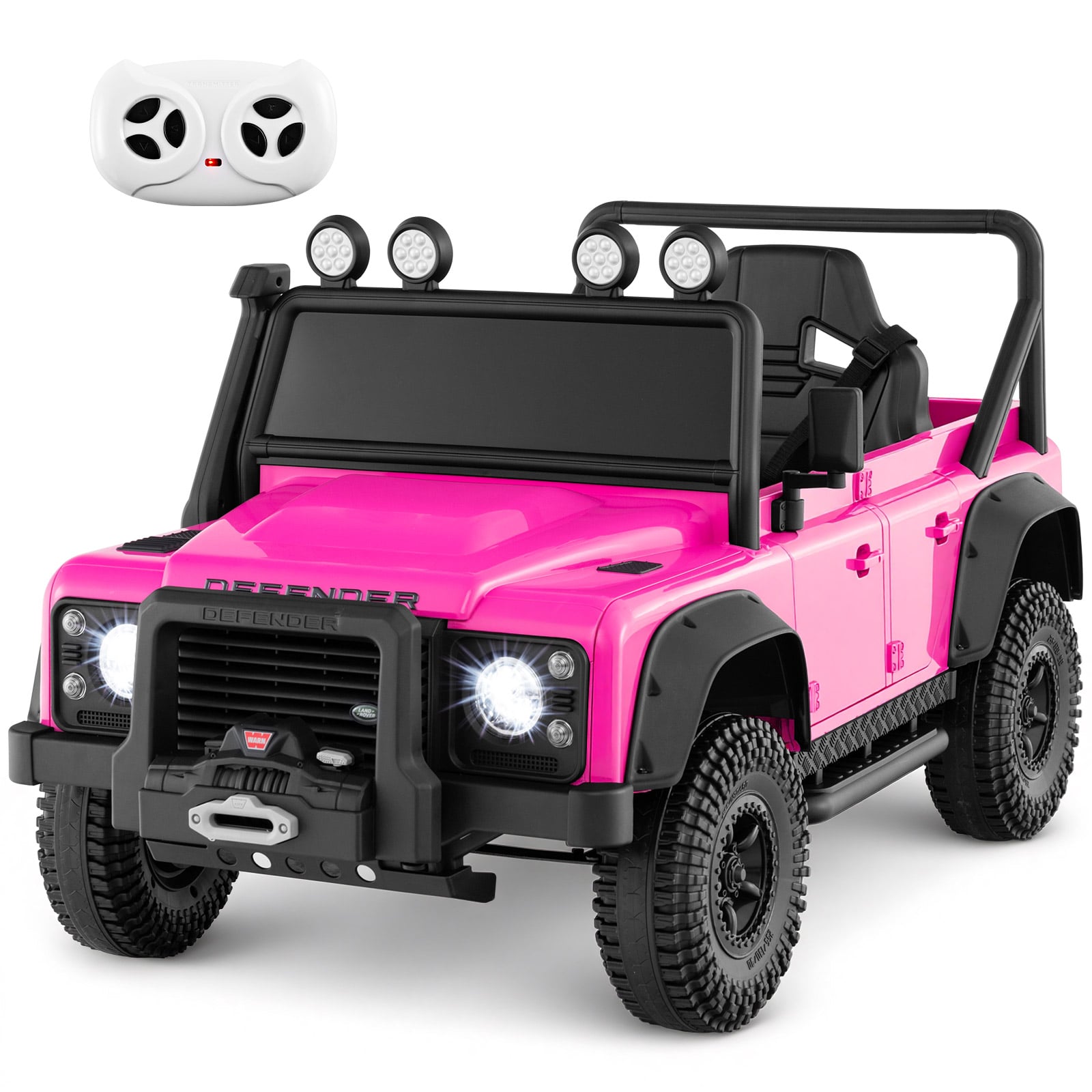 Litsentseeritud Land Rover Defender laste elektriauto, täisamortisatsiooni, eredate esitulede ja kaugjuhtimispuldiga, roosa