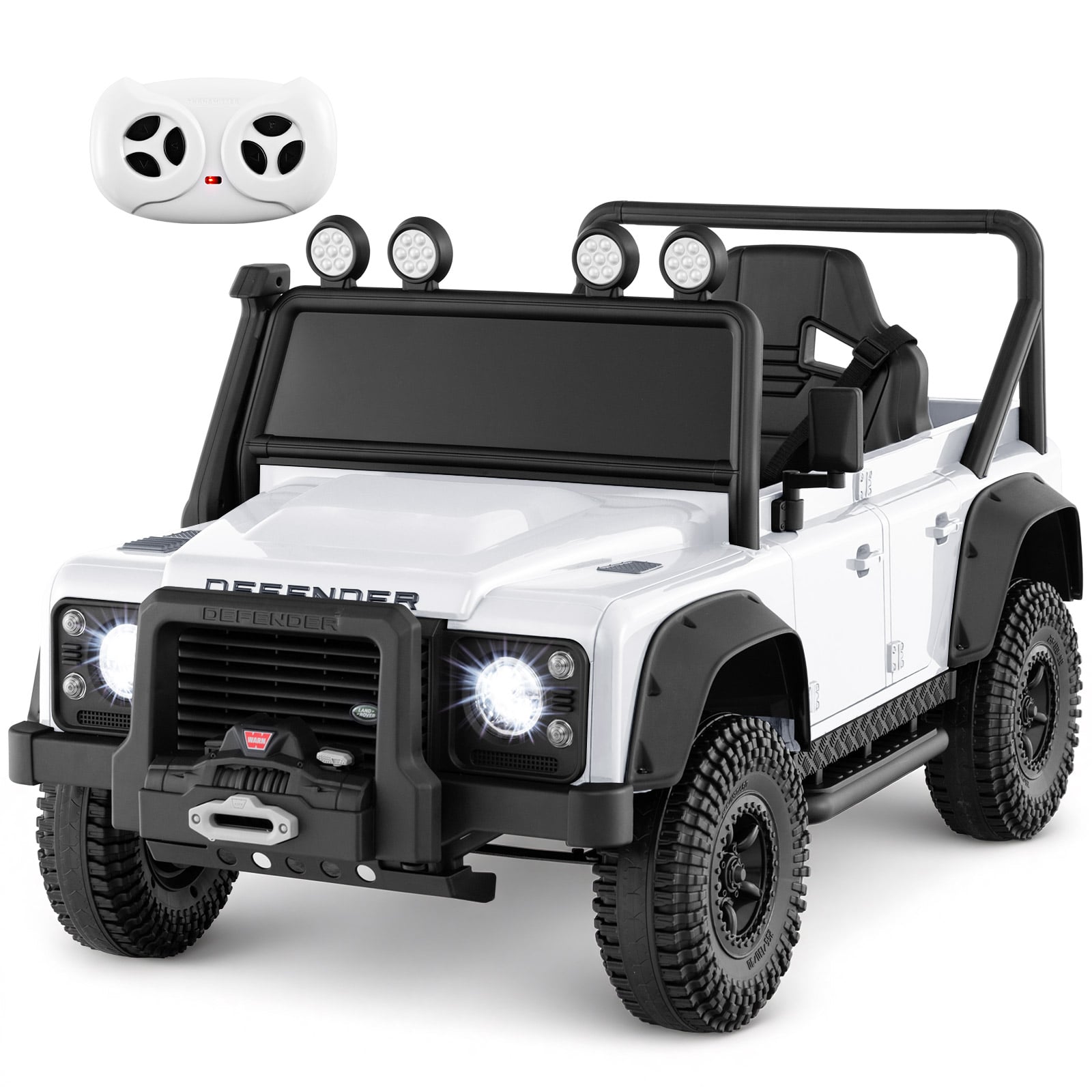 Litsentseeritud Land Rover Defender laste elektriauto, vanemate kaugjuhtimispuldiga turvaline maastur väikelastele, valge
