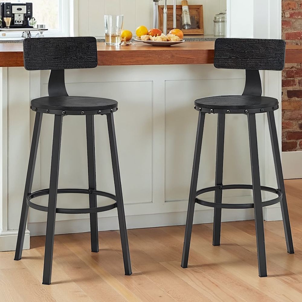 Baaritoolid, 2 tk komplekt, baaritoolid, köögitoolid metallraamiga, istme kõrgus 73,2 cm, lihtne kokkupanek, tööstusdisain, hallikasmust