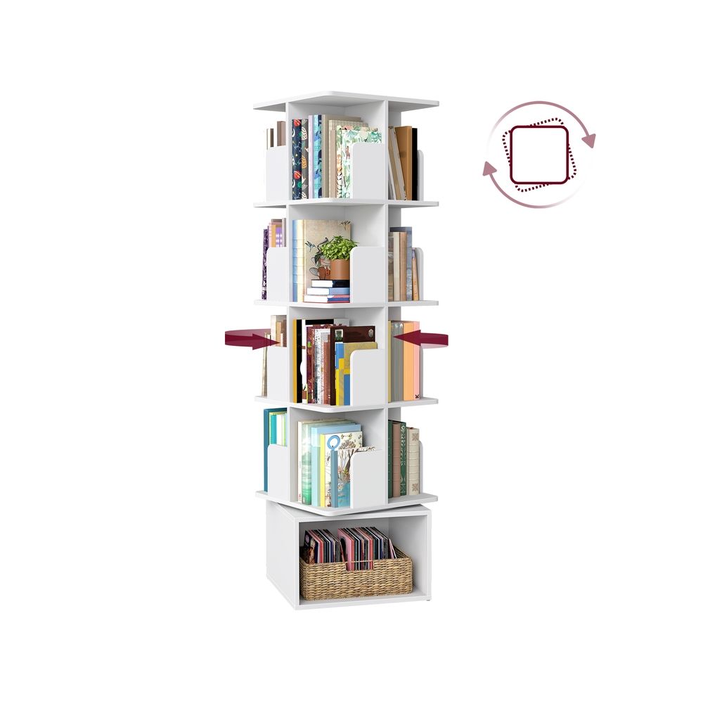 Custos kollektsioon - Pööratav raamaturiiul avatud sektsioonide ja 5 tasapinnaga, valge