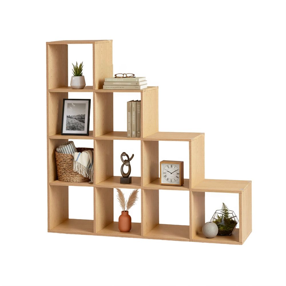 10-sektsiooniline raamaturiiul, astmeline riiul, 29 x 129,5 x 129,5 cm, naturaalne