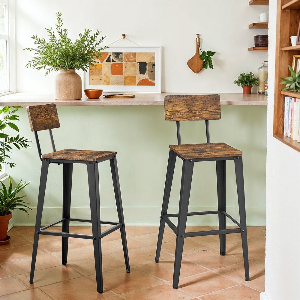 Baaritoolid, 2 tk komplekt, baaritoolid, köögitoolid, seljatoega, terasraam, lihtne kokkupanek, tööstusdisain, vintage pruun-must