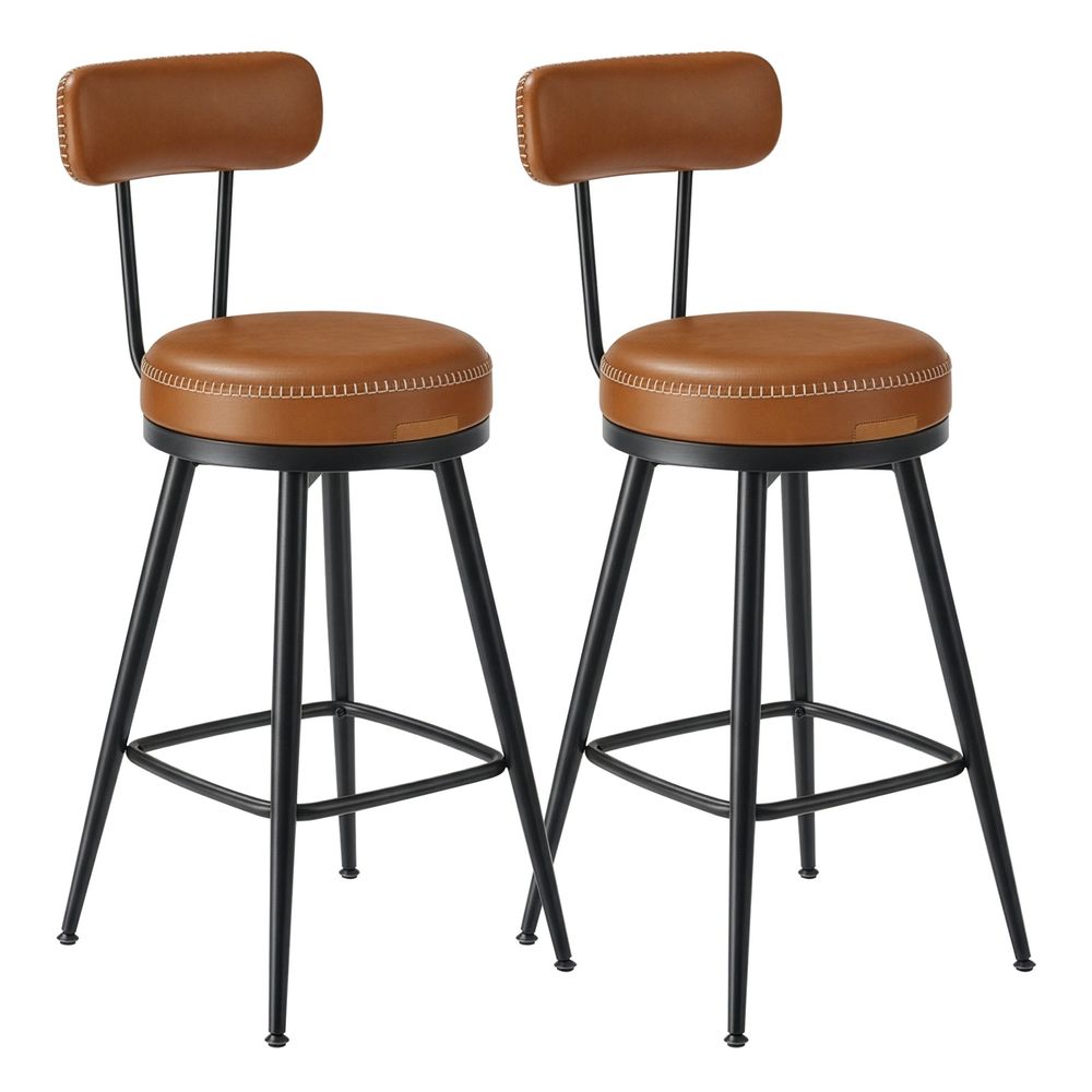 VASAGLE EKHO kollektsioon - Baaritoolid, 2 tk komplekt, pöörlevad baaritoolid seljatoega, kunstnahk, õmblustega, keskpaiga modernne stiil, 65 cm kõrged, köök