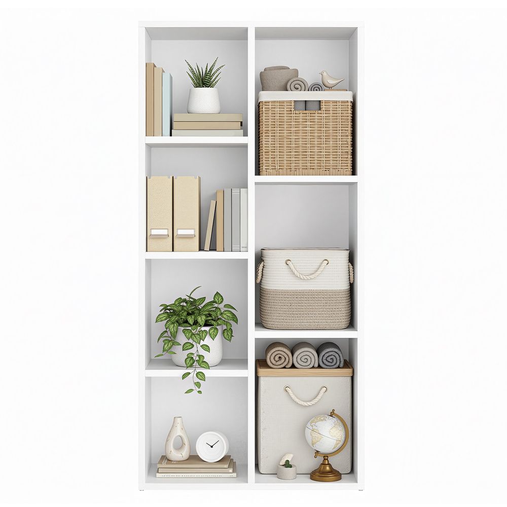 7-osaline eraldiseisev raamaturiiul, 24,5 x 50,5 x 106,5 cm, valge