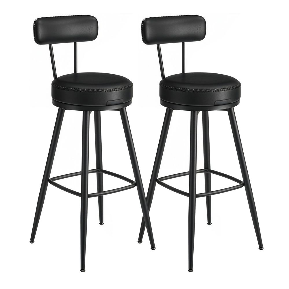 VASAGLE EKHO kollektsioon - Baaritoolid, 2 tk komplekt, pöörlevad baaritoolid seljatoega, kunstnahk, õmblustega, keskpaiga modernne stiil, 65 cm kõrged, köök