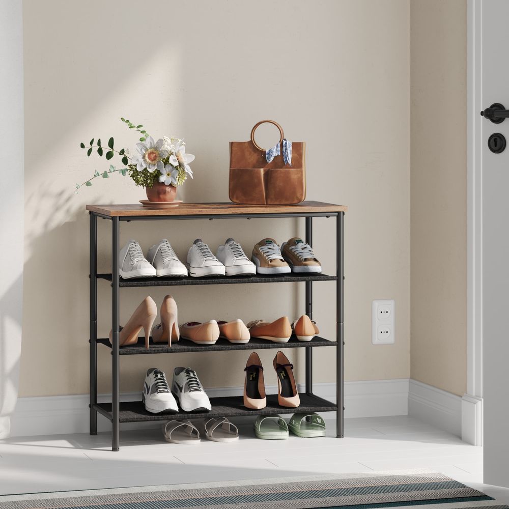 Kingariiul, kingade korraldaja 2 sahtli ja 4 sektsiooniga, 14 paari kingadele, esikus, elutoas, magamistoas, vintagepruun-must LBS017B01