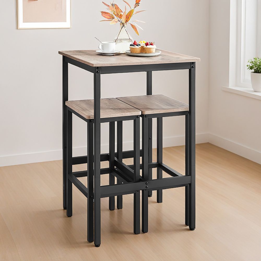 Baarilaud koos baaritoolide komplektiga, söögilaud 2 tooliga, köögilaud väike 60 x 60 x 90 cm, baaritoolid igaüks 30 x 40 x 65 cm, söögituppa, kööki, tööstusdisain, vintagepruun-must LBT017B01