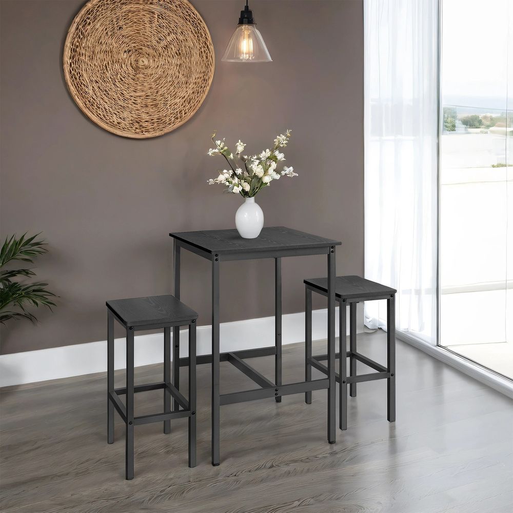 Baarilaud koos baaritoolide komplektiga, söögilaud 2 tooliga, köögilaud väike 60 x 60 x 90 cm,must