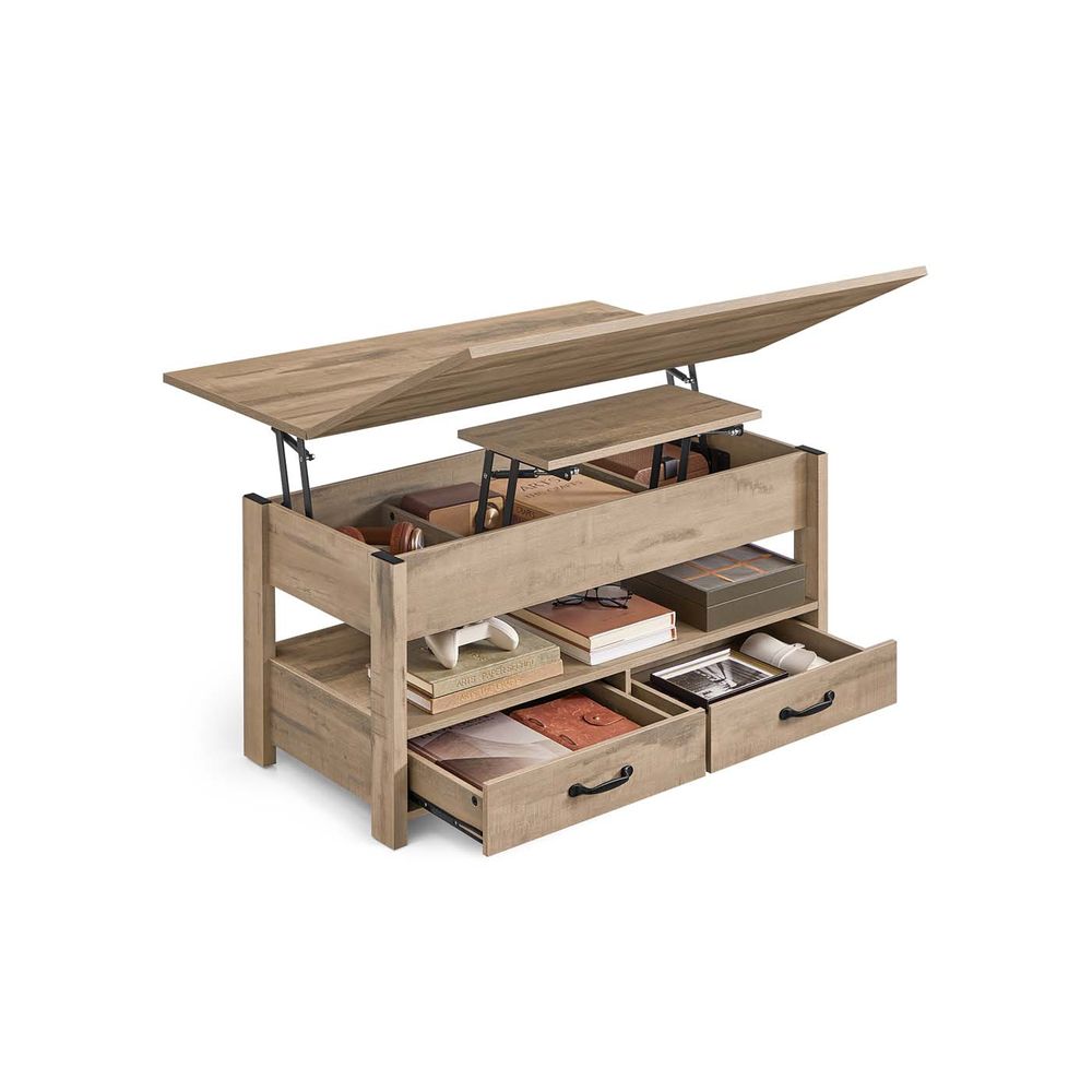 Vasagle kõrguse reguleeritav kohvilaud sahtlite ja riiulitega, helepruun