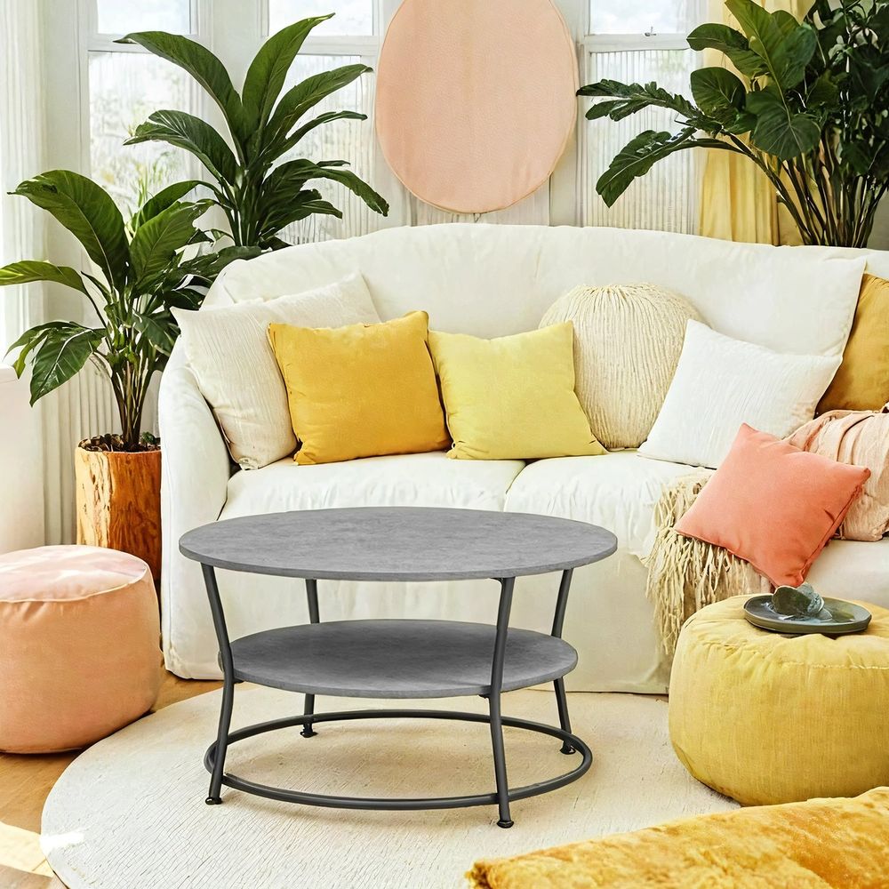 Ümmargune diivanilaud, elutoalaud, diivanilaud riiuliga, lihtne paigaldus, metall, tööstusdisain, vintage, tumepruun LCT80BX