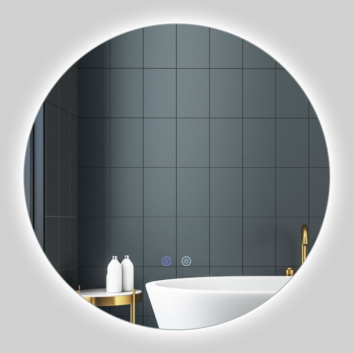 Ø60 ümmargune LED-valgustusega peegel reguleeritava heledusega ja nutika puutetundliku vannitoapeegliga