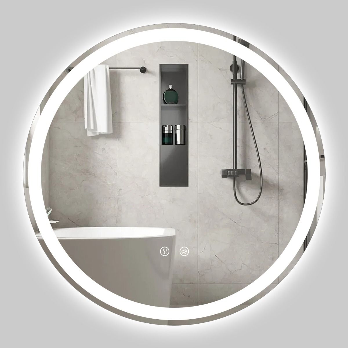 60 cm ümmargune LED-valgustusega vannitoapeegel reguleeritava heledusega, hõbedane