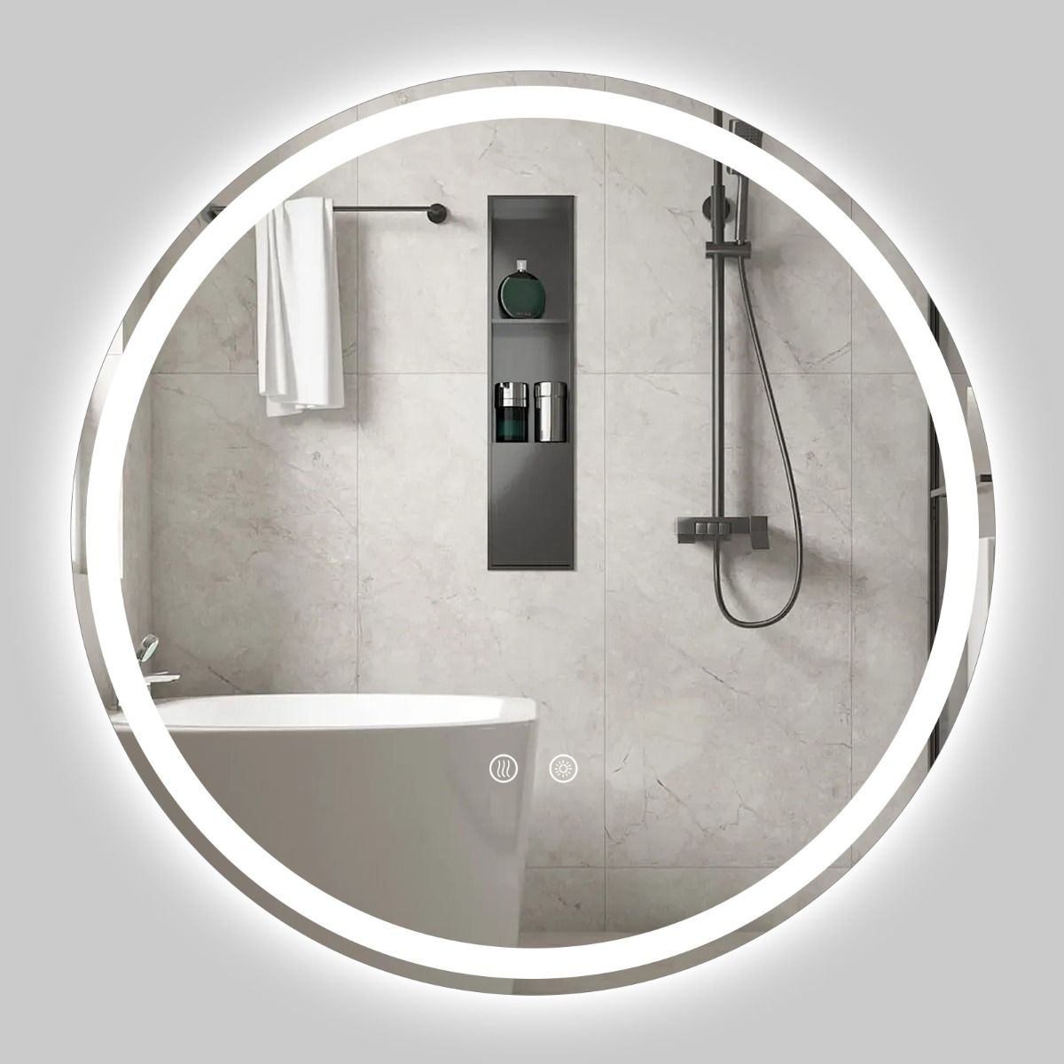 70 cm ümmargune LED-valgustusega vannitoapeegel reguleeritava heledusega