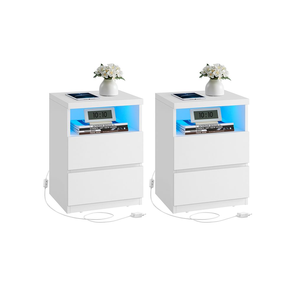 Öökapi/abilaua komplekt 2tk reguleeritava LED-valgustusega valge