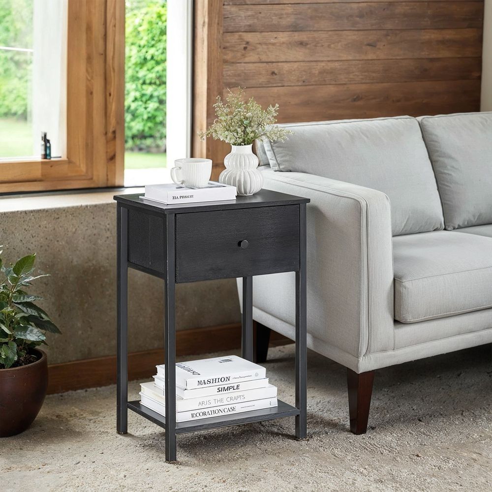 Öökapp, abilaud riidest sahtliga, 61 cm kõrge öökapp, riiuliga, elutuppa, magamistuppa