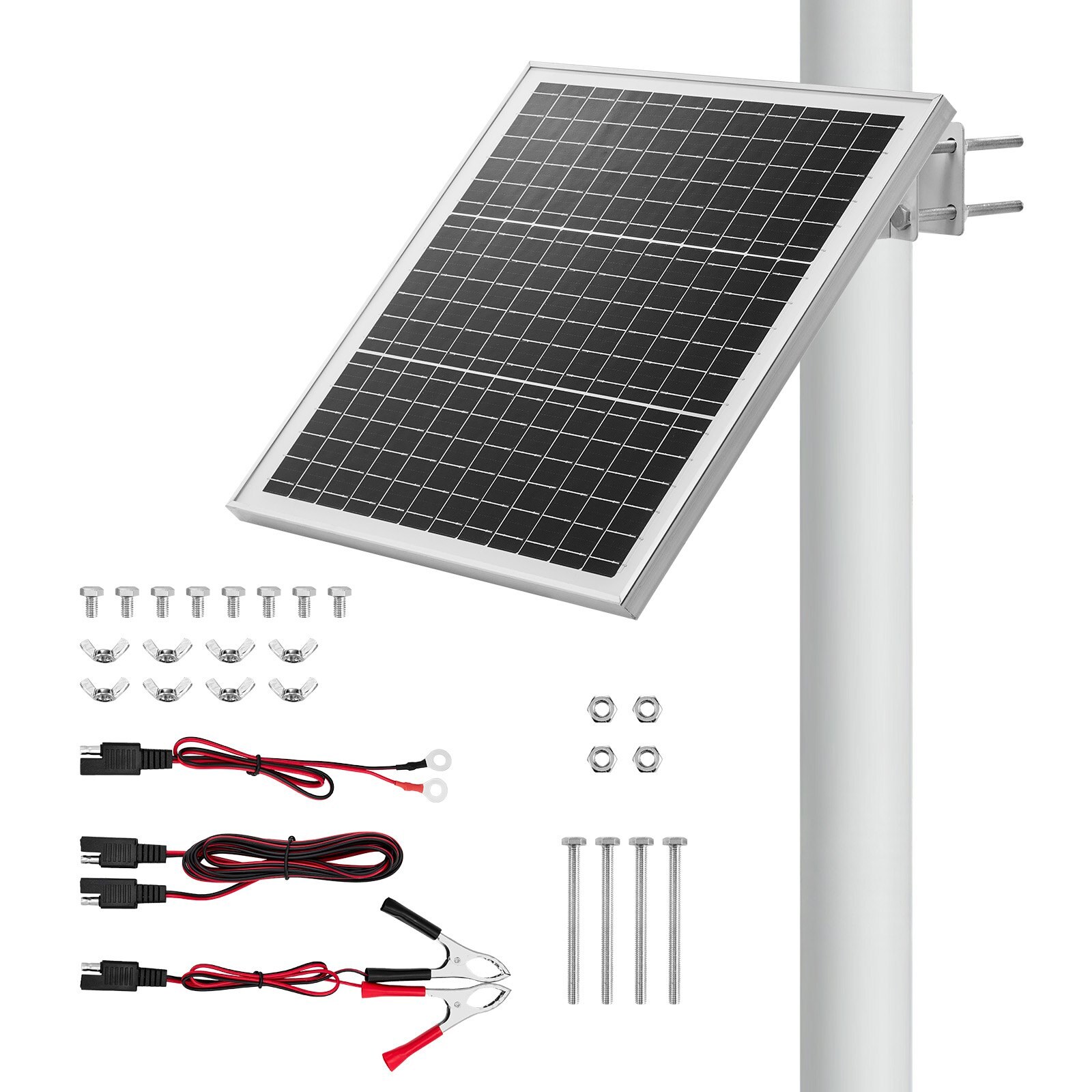 20W 12V päikesepaneelide akulaadija, päikesepatareide tilklaadija sisseehitatud kontrolleriga ja 0-60° reguleeritava postikinnitusega, IP67 värava, aia, talumuru jaoks (sobib 40-80 mm postidele)