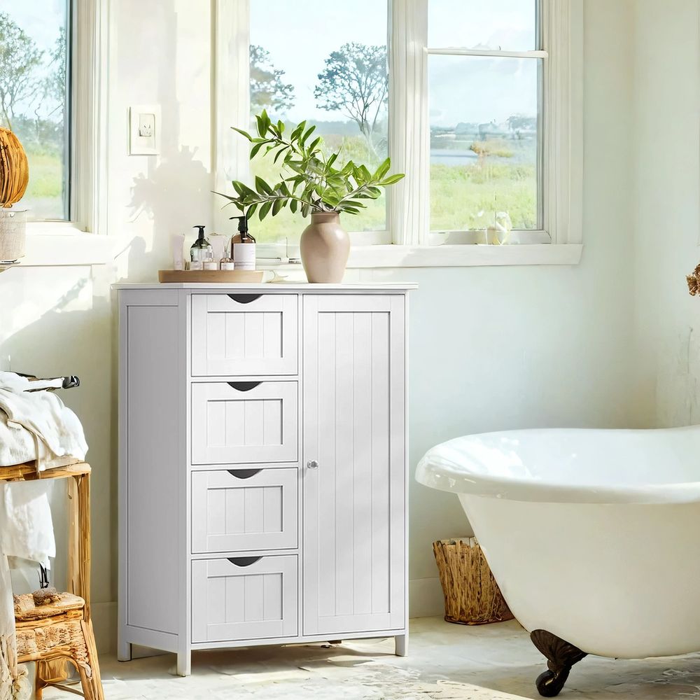 Vannitoakapp, kitsas vannitoakapp, abikapp, kummut, 4 sahtliga, reguleeritav riiul, 30 x 55 x 82 cm, loorberiroheline