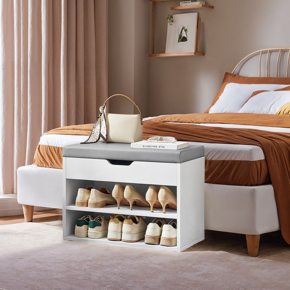 Kingapink, istumispink, kingariiul polsterdatud padjaga, kingaorganisaator 3 tasemega, 30 x 60 x 44 cm, esikusse, elutuppa ja magamistuppa