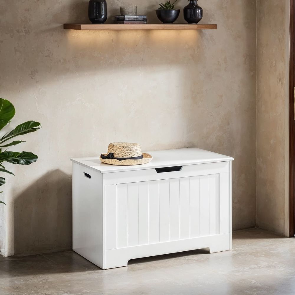 Mänguasjakast, kirst, pink hoiuruumiga, istumiskirst, istumispink, suure mahutavusega hoiukirst, 76 x 48 x 40 cm, valge LHS11WT