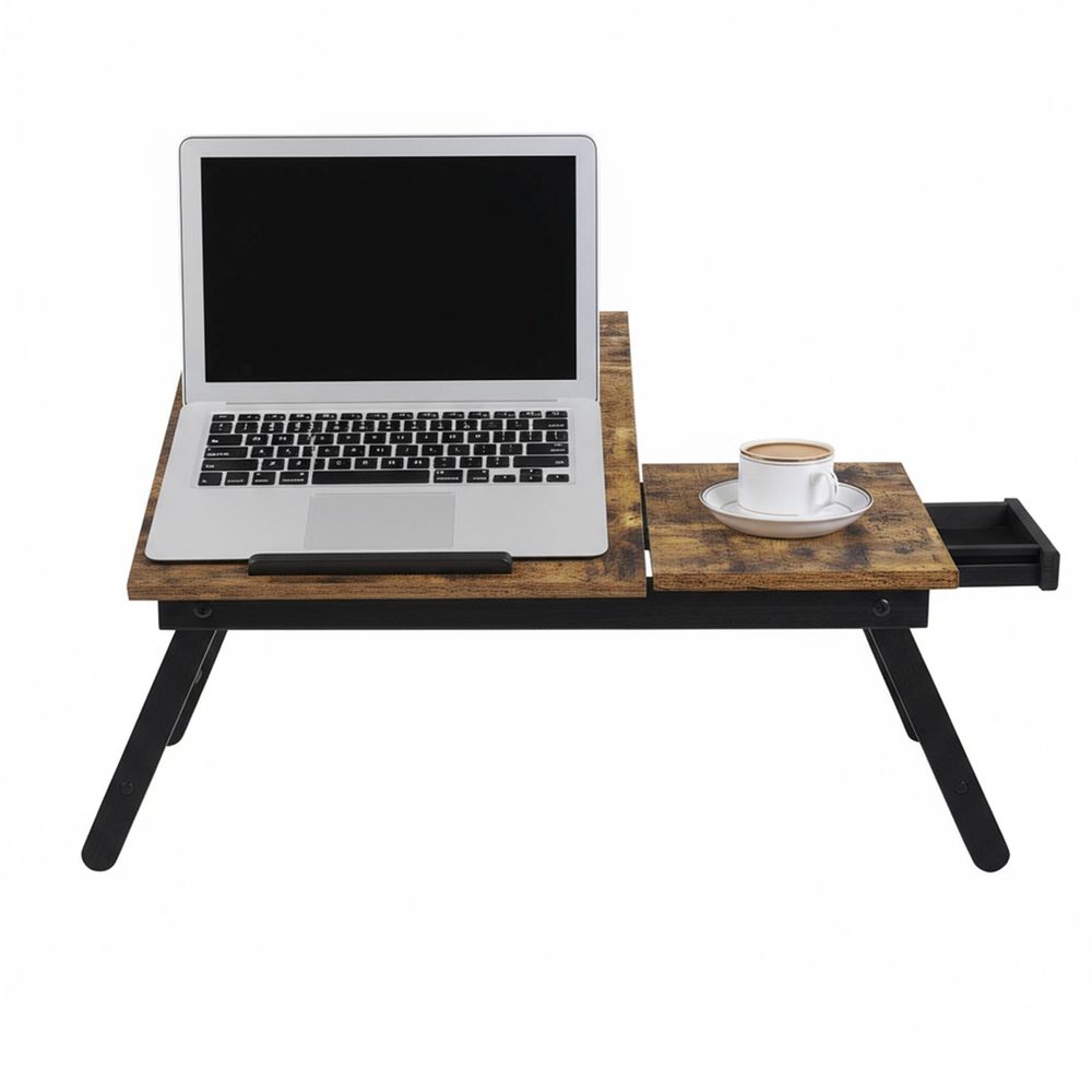 Sülearvutilaud, kokkupandavad jalad, voodile ja diivanile, reguleeritava kõrgusega, sülearvutitele kuni 15,6 tolli, 55 x 35 x 23 cm, vintage-pruun