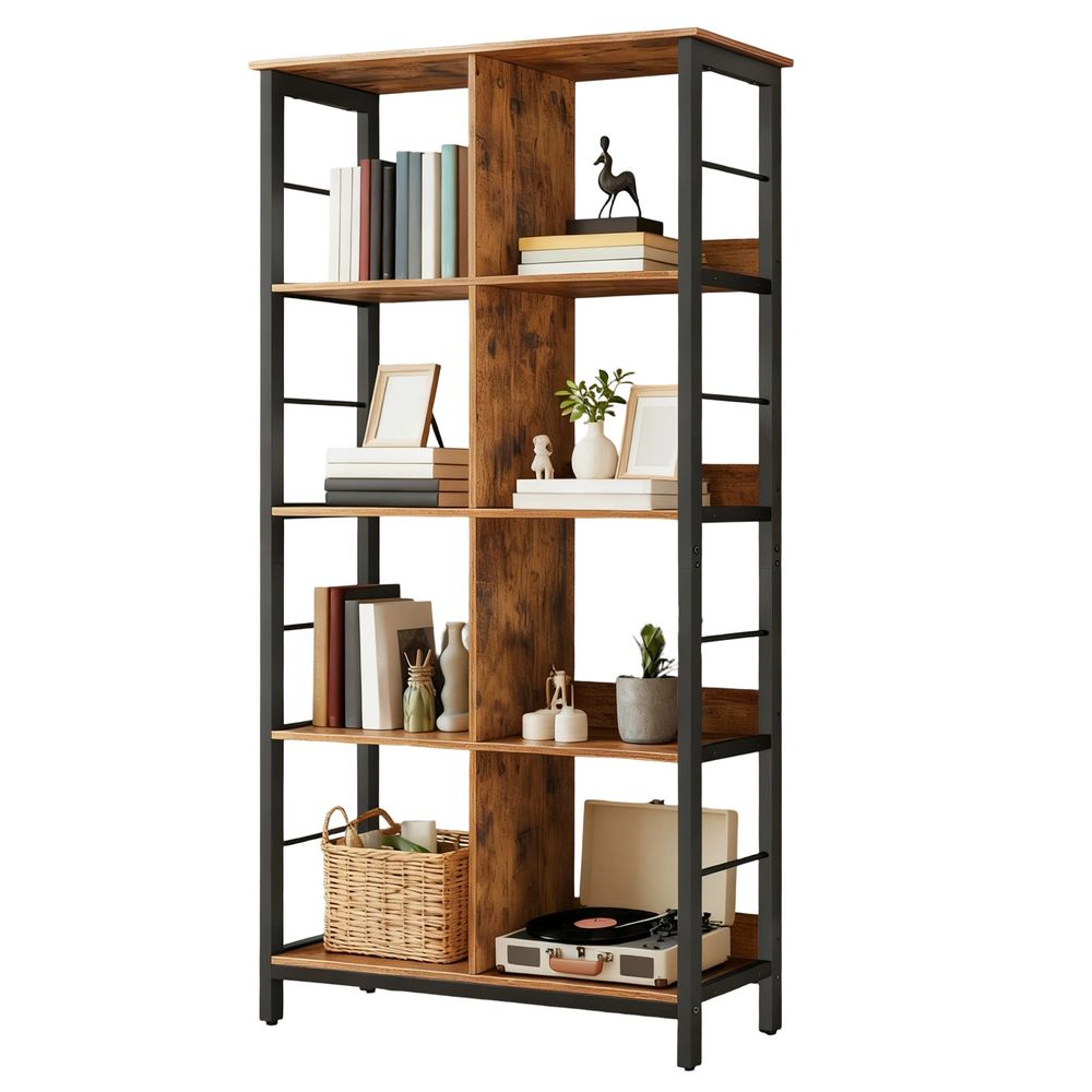 4-tasandiline raamaturiiul, püstriiul, hoiuriiul 8 sektsiooniga, 33 x 80 x 149 cm, vintage pruun