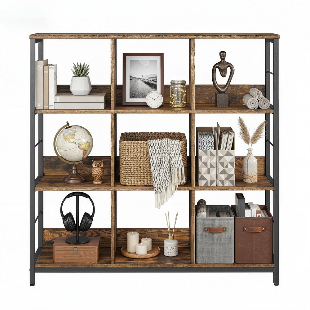 VASAGLE 3-astmeline riiul, raamaturiiul, eraldiseisev riiul 9 sektsiooniga, elutuppa, magamistuppa, kabinetti, kööki